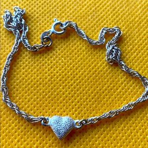 Sterling silver reversible heart anklet bracelet